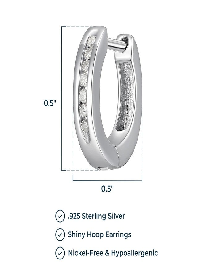 مورجان آند بايدج أقراط مورغان آند بيج من الفضة الإسترليني عيار 925 مطلية بالروديوم، مرصعة بماسة صغيرة بوزن إجمالي 1/10 قيراط، مقاس 1/2 بوصة، مزودة بمشابك تثبيت (لون IJ، نقاء I2-I3) - مجوهرات من الفضة الإسترليني مضادة للحساسية - Image 3