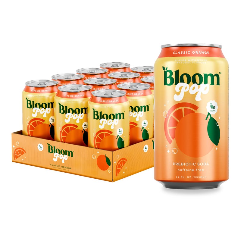 Bloom Nutrition Bloom Pop Prebiotic Soda 12 Pack Classic Orange Flavor 12oz Cans  Prebiotic Soda for Gut Health Low Calorie Soda No Caffeine Healthy Soft Drink Alternative - Image 3