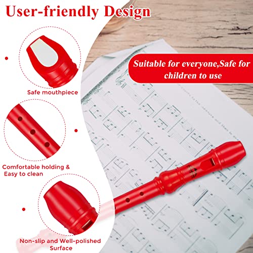 Eastrock Recorder Instrument German Style Soprano Recorder Red 3 Pieces for Beginners with Cleaning Rod, Fingering Chart, Packing Bag, Thumb Rest - Image 3