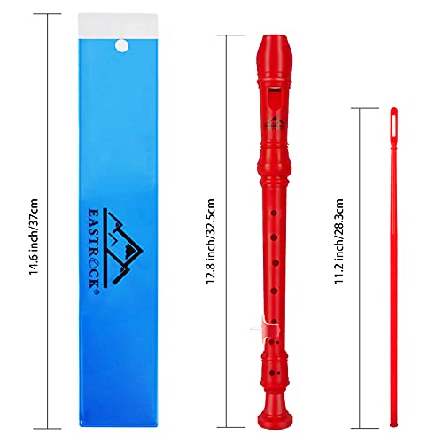 Eastrock Recorder Instrument German Style Soprano Recorder Red 3 Pieces for Beginners with Cleaning Rod, Fingering Chart, Packing Bag, Thumb Rest - Image 2