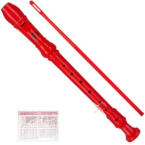 Eastrock Recorder Instrument German Style Soprano Recorder Red 3 Pieces for Beginners with Cleaning Rod, Fingering Chart, Packing Bag, Thumb Rest - Image 1