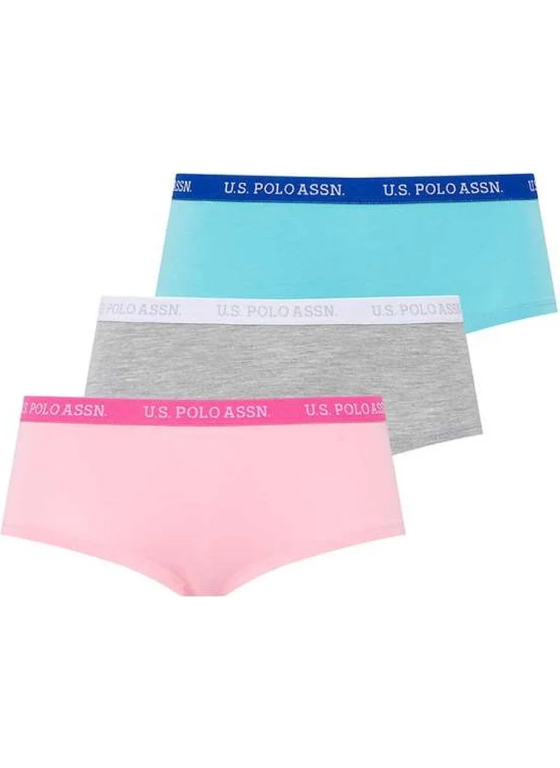 U.S. Polo Assn. BASE. Polo Assn. 66115 Women's 3-Piece Shorts Panties - Pink&gray&mint