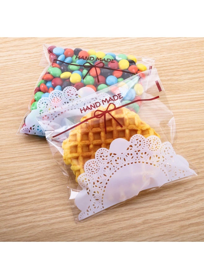 RTYY مجموعة من 200 كيس بسكويت ذاتي اللصق، أكياس سيلوفان قابلة لإعادة الإغلاق، مزينة بدانتيل، أكياس بلاستيكية شفافة مزينة بفيونكة دانتيل جميلة، أكياس هدايا للحلوى والبسكويت، أكياس بلاستيكية شفافة لتغليف الحلوى، أكياس سيلوفان فردية لتوزيعات الحفلات، أكياس تغليف البسكويت والشوكولاتة والوجبات الخفيفة والمخبوزات (7×7 سم). - Image 2