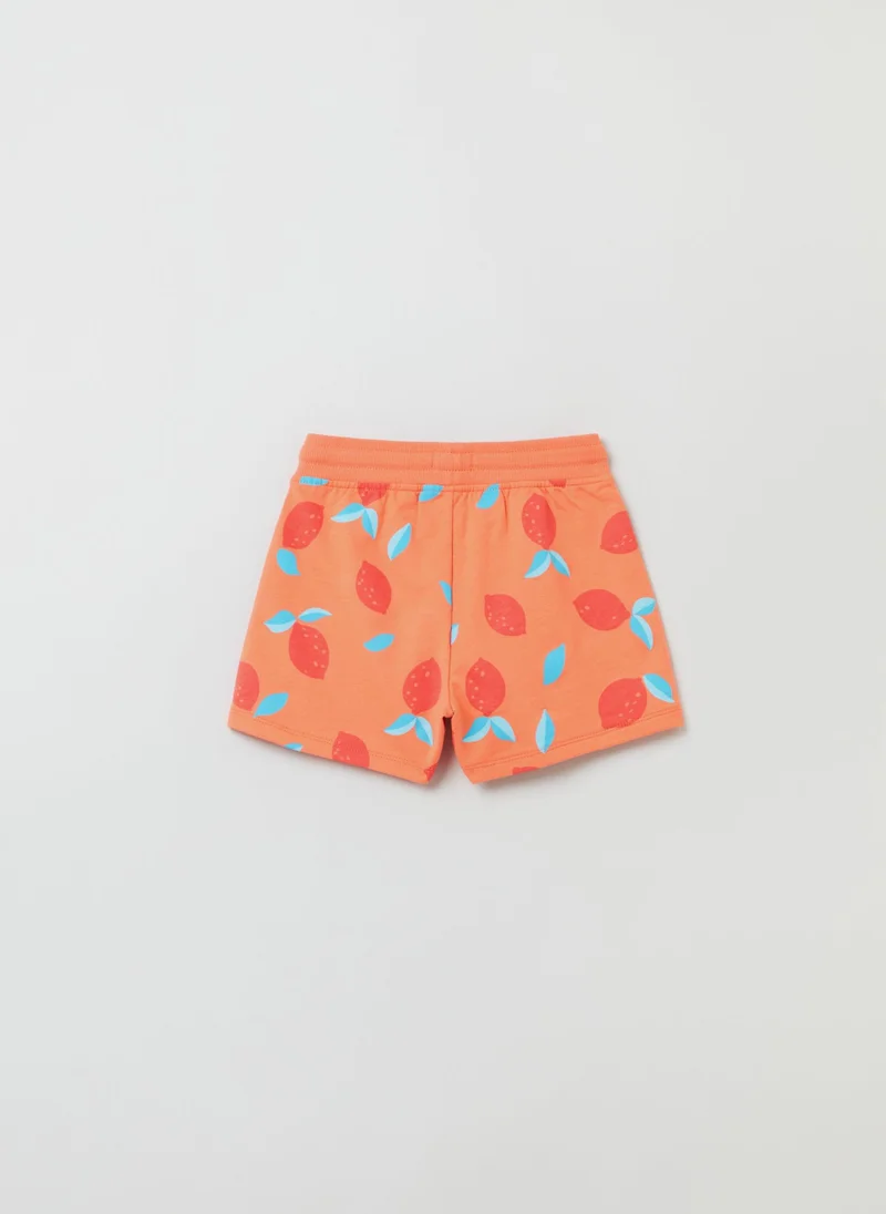 او في اس Cotton Shorts With Drawstring And Print