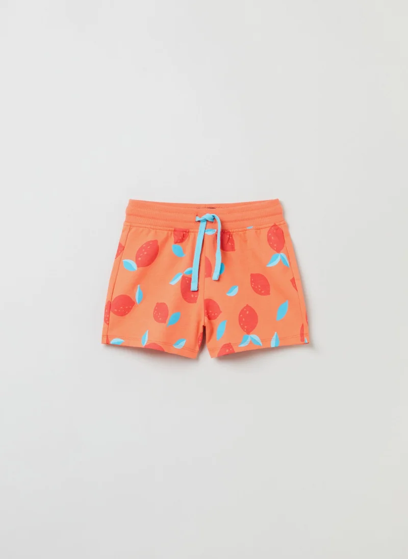 او في اس Cotton Shorts With Drawstring And Print
