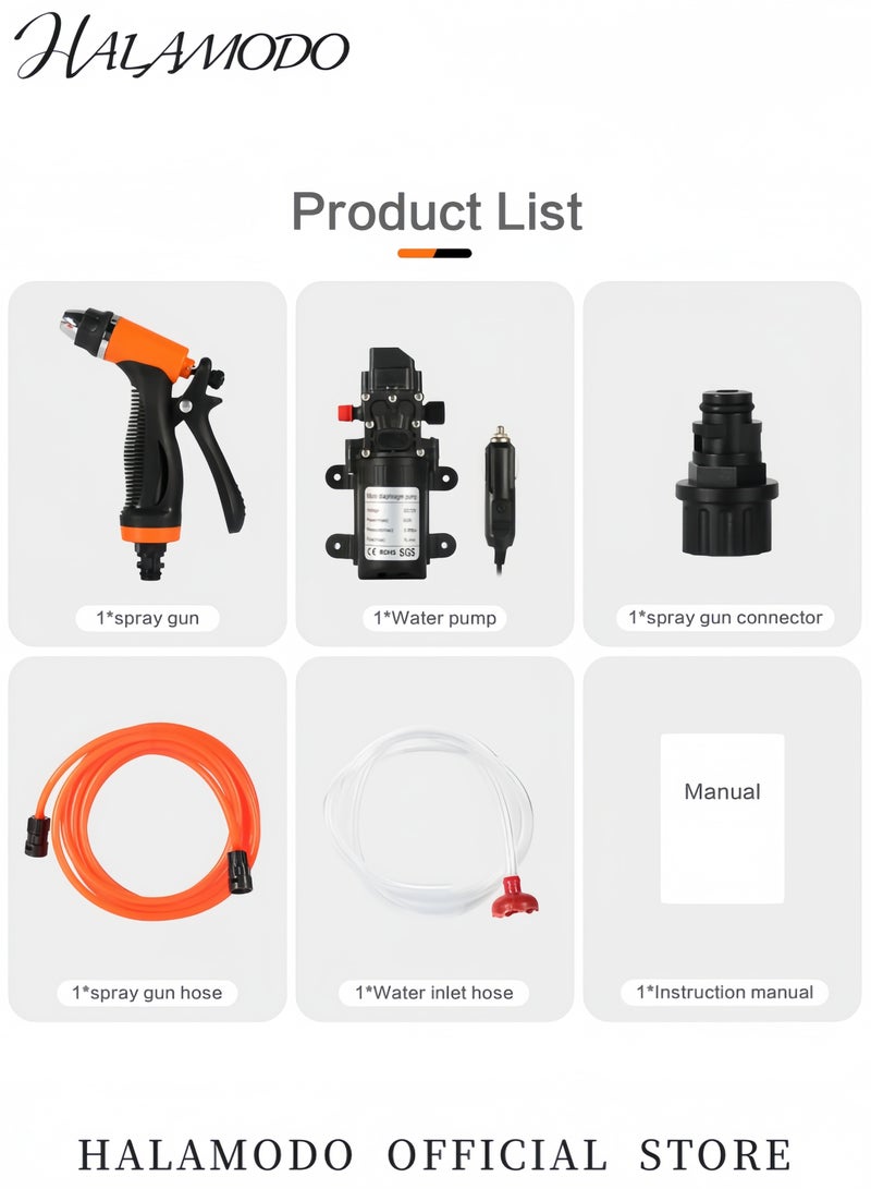 هالامودو مجموعة مضخة غسيل السيارات 12 فولت غسالة سيارات كهربائية محمولة عالية الضغط مجموعة غسيل ذاتية الامتصاص للمركبات والمنزل والحديقة مضخة تنظيف سريعة مع خرطوم رش - Image 3