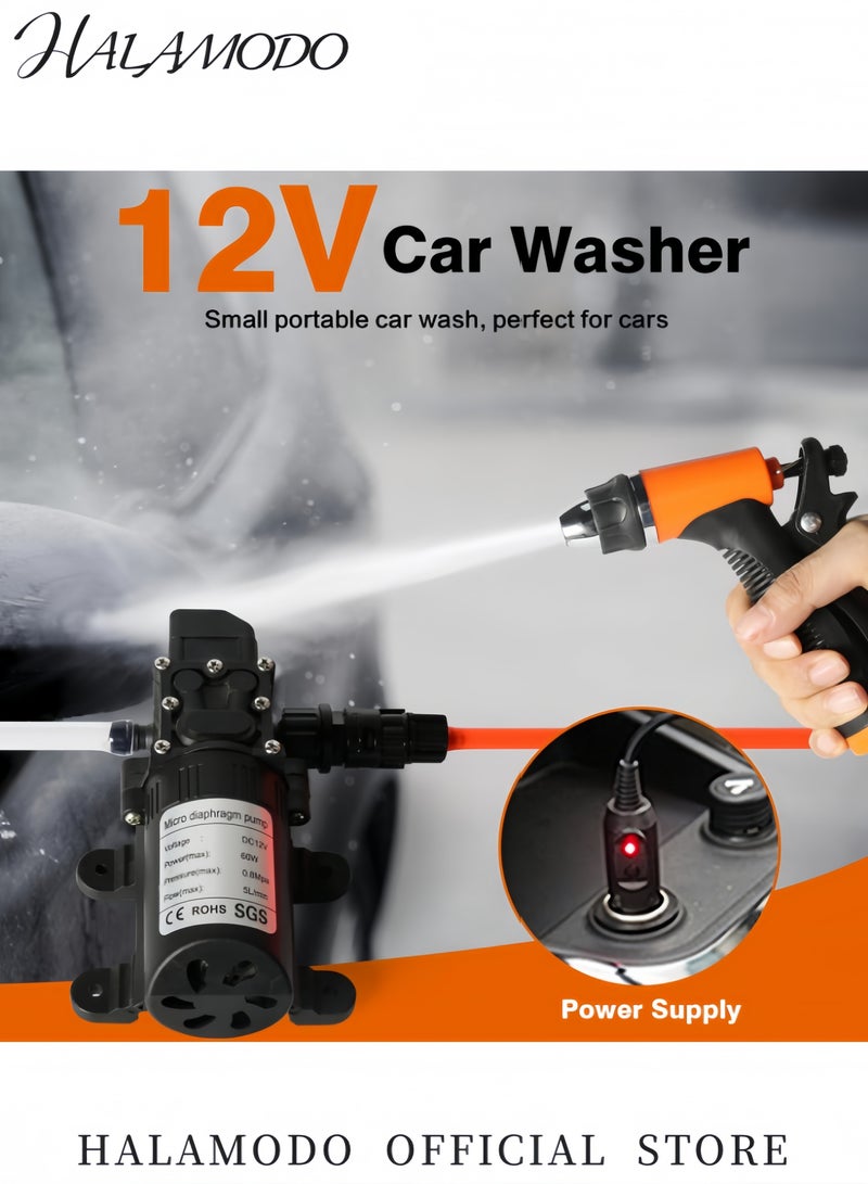 هالامودو مجموعة مضخة غسيل السيارات 12 فولت غسالة سيارات كهربائية محمولة عالية الضغط مجموعة غسيل ذاتية الامتصاص للمركبات والمنزل والحديقة مضخة تنظيف سريعة مع خرطوم رش - Image 4