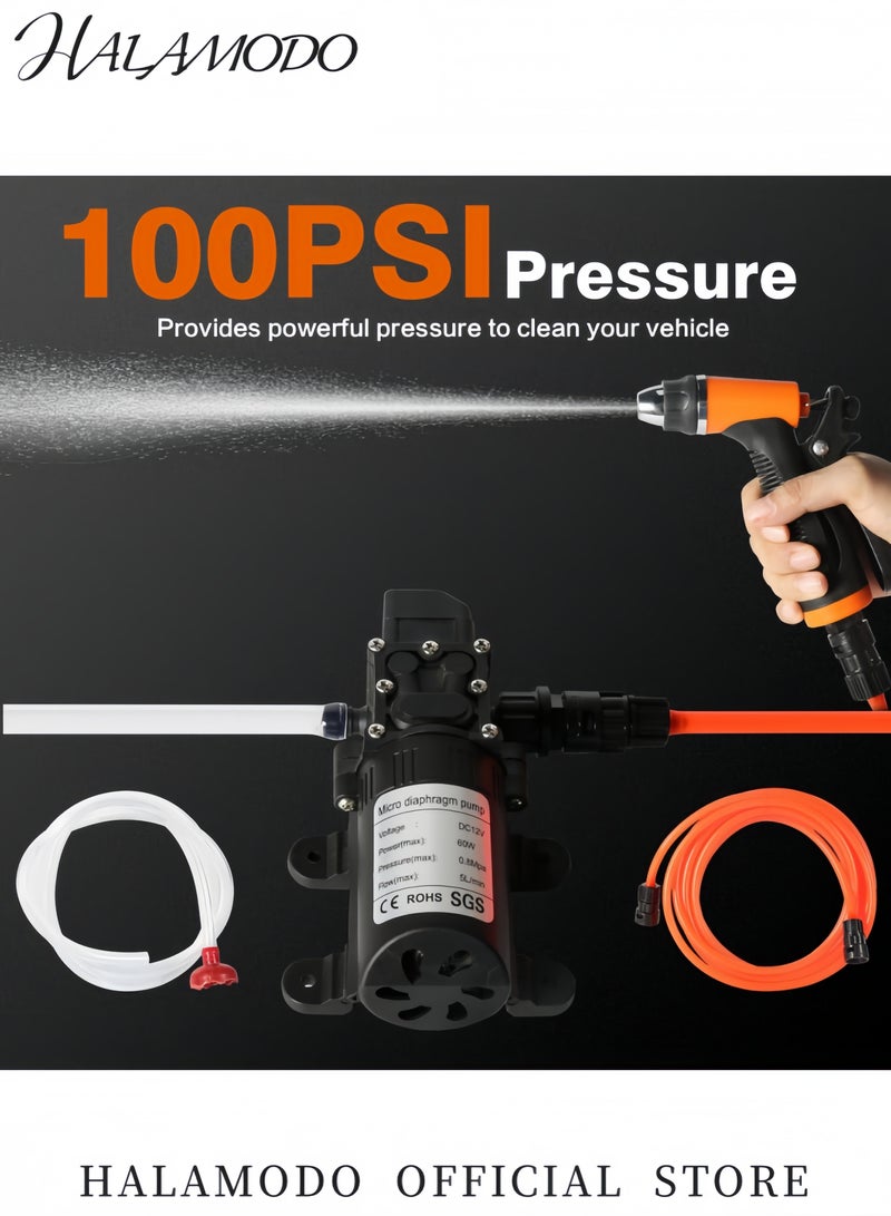 هالامودو مجموعة مضخة غسيل السيارات 12 فولت غسالة سيارات كهربائية محمولة عالية الضغط مجموعة غسيل ذاتية الامتصاص للمركبات والمنزل والحديقة مضخة تنظيف سريعة مع خرطوم رش - Image 5