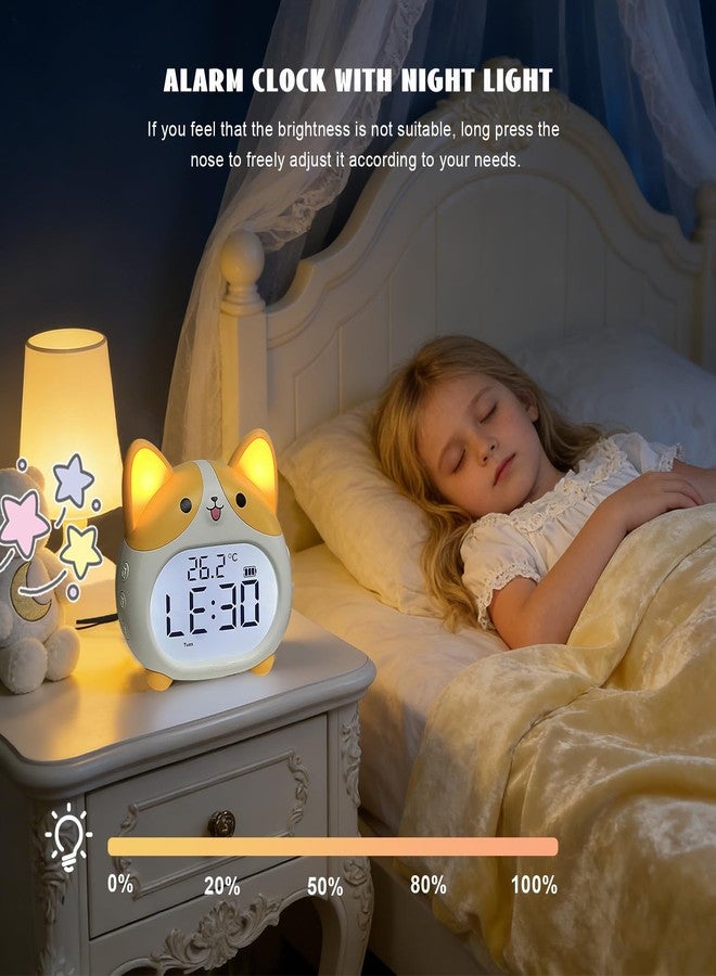 JUSTUP Dog Alarm Clock, Loud Bell Alarm Clock with Night Light, Rechargeable Teen Digital Clock with 6 Alarm, Timer and Temperature Display, Cute Animal Bedside Clock for Bedroom Study Office (Yellow) - Image 5