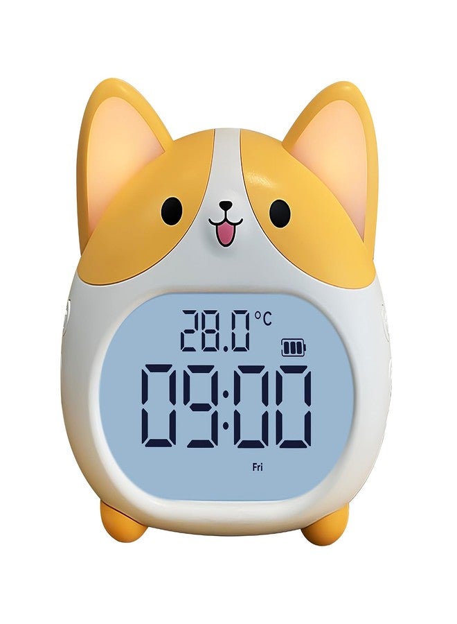 JUSTUP Dog Alarm Clock, Loud Bell Alarm Clock with Night Light, Rechargeable Teen Digital Clock with 6 Alarm, Timer and Temperature Display, Cute Animal Bedside Clock for Bedroom Study Office (Yellow) - Image 1