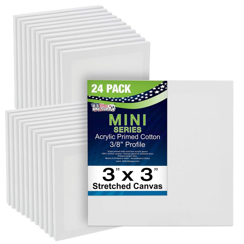 US Art Supply 3x3 Mini Canvases for Painting 24 Pack Bulk Small Stretched Artist Canvas Professional Primed Ideal for Arts Crafts