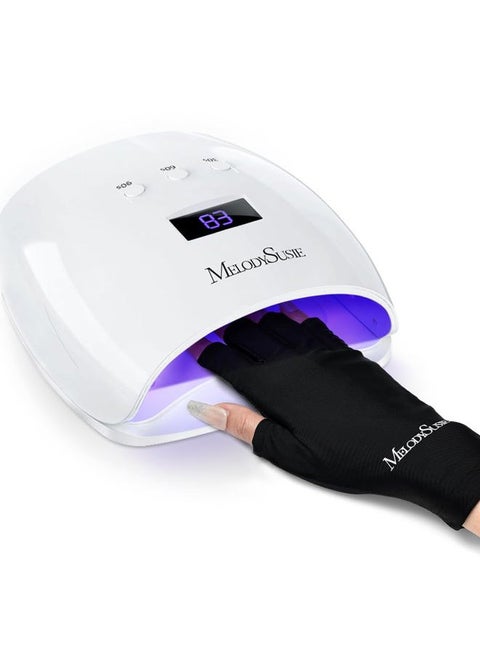 54W UV LED Nail Lamp with UV Gloves Kit, Professional Nail Light for Gel Nails Fast Curing with Auto Sensor & 3 Timer Setting, UPF50+ Anti UV Glove for Nail Art Manicure Protection