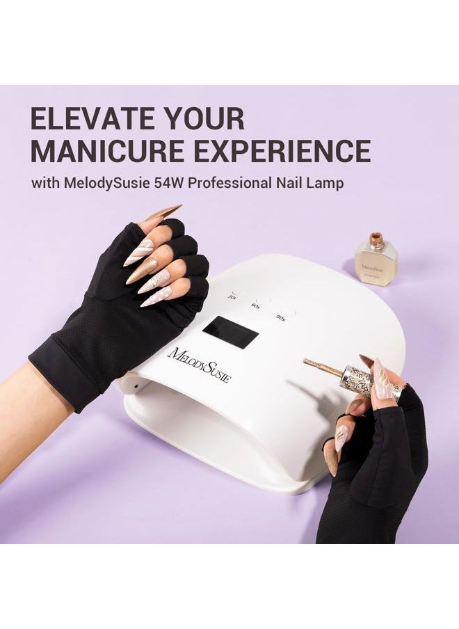 MelodySusie - 54W UV LED Nail Lamp with UV Gloves Kit, Professional Nail Light for Gel Nails Fast Curing with Auto Sensor & 3 Timer Setting, UPF50+ Anti UV Glove for Nail Art Manicure Protection - Image 1