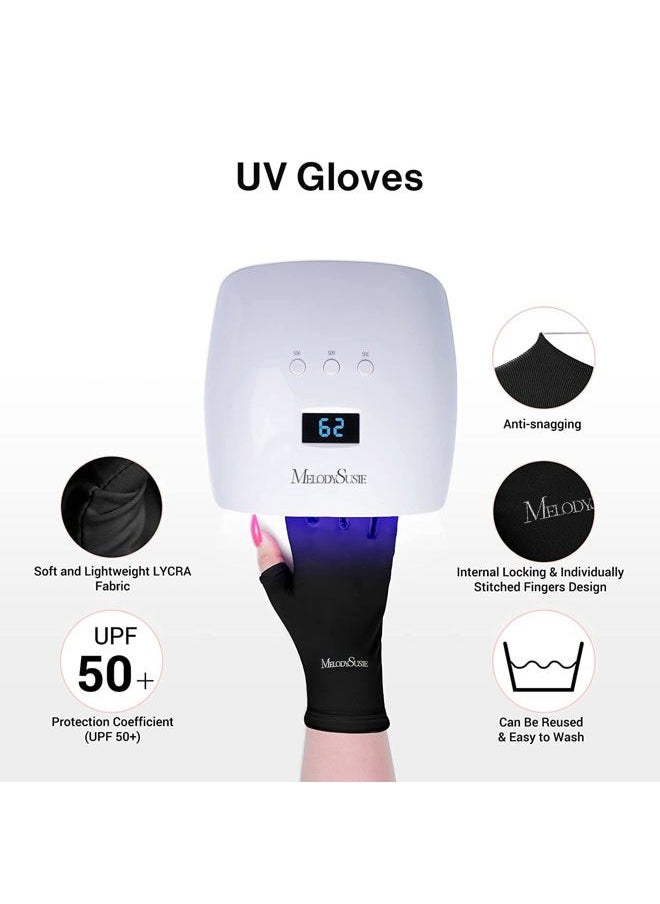 MelodySusie - 54W UV LED Nail Lamp with UV Gloves Kit, Professional Nail Light for Gel Nails Fast Curing with Auto Sensor & 3 Timer Setting, UPF50+ Anti UV Glove for Nail Art Manicure Protection - Image 1