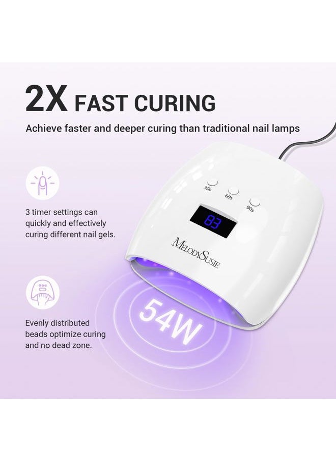 MelodySusie - 54W UV LED Nail Lamp with UV Gloves Kit, Professional Nail Light for Gel Nails Fast Curing with Auto Sensor & 3 Timer Setting, UPF50+ Anti UV Glove for Nail Art Manicure Protection - Image 1
