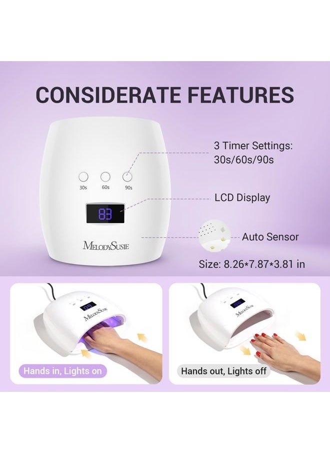 MelodySusie - 54W UV LED Nail Lamp with UV Gloves Kit, Professional Nail Light for Gel Nails Fast Curing with Auto Sensor & 3 Timer Setting, UPF50+ Anti UV Glove for Nail Art Manicure Protection - Image 1