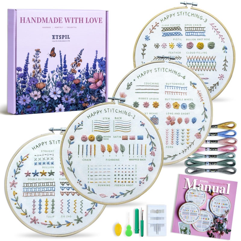 ETSPIL Beginner Embroidery Kit for Adults & Teens â€“ 33 Stitches, Stamped Plant & Wreath Patterns, Hoop, Threads & Tools, Video & Manual Instructions, Easy & Fun DIY Gift for Craft Lovers - Image 1