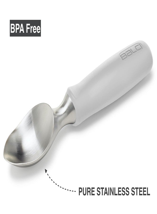 BALCI Ice Cream Scoop - Heavy Duty Stainless Steel Icecream Scooper With Non-Slip Rubber Grip - Professional Metal Ice-Cream Spade - Dishwasher Safe - Grey - Image 4