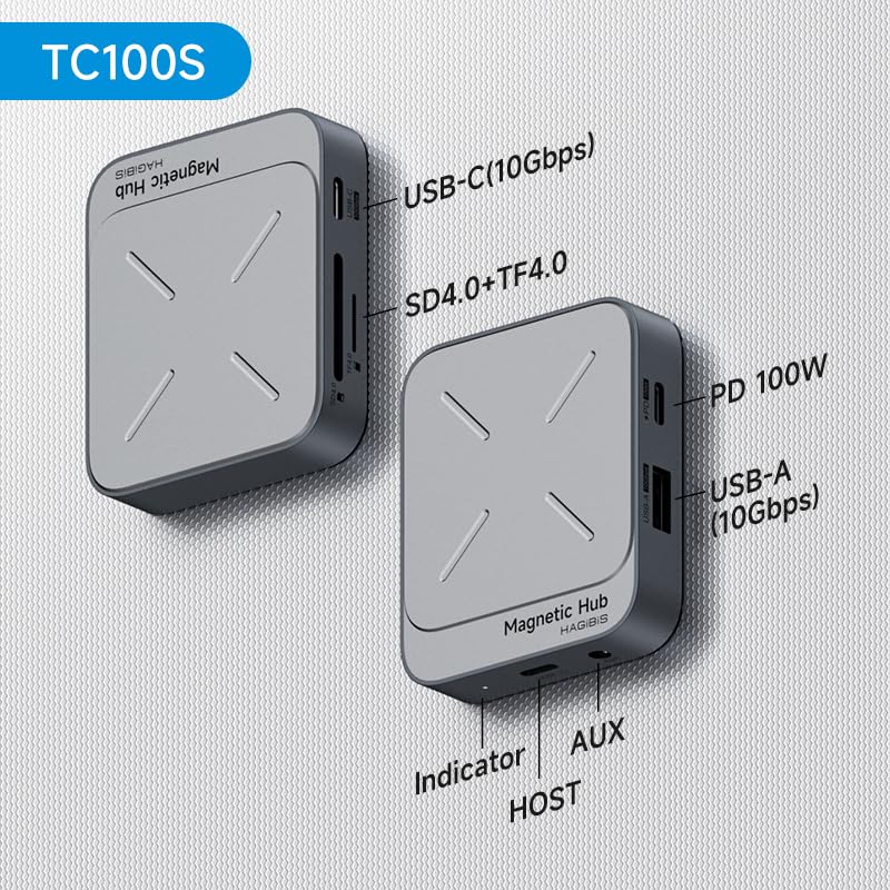 Hagibis Magnetic USB C Hub with Magsafe for iPhone 17 16 15 Pro Max 6 in 1 TypeC Docking Station SD40 Micro SD40 Card Solt 100W PD 10Gbps USBC AUX for MacBook Pro Air iPad Pro TC100S - Image 3