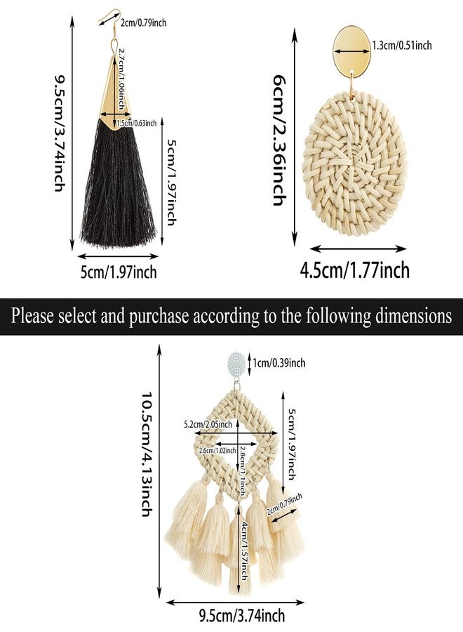 Ponpon 6-18 Pairs Earrings for Women, Lightweight Summer Earrings Straw Earrings Fashion Geometric Statement Hoop Dangle Drop Earrings for Women, Rattan Metal, No Gemstone - Image 2