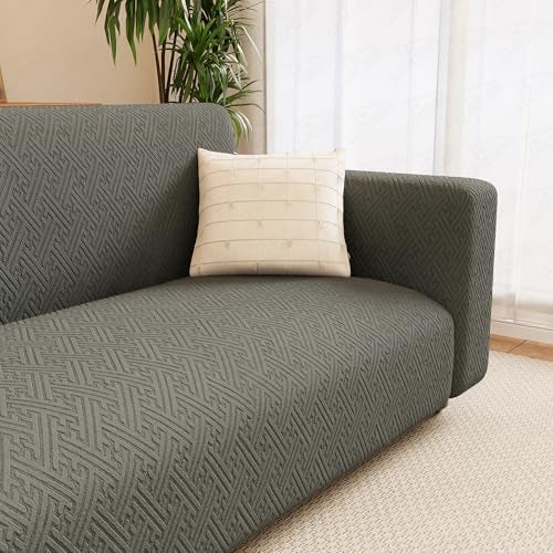 Lukzer 1 Seater Pastel Dark Grey Grid Maze Pattern Sofa Cover | 240 GSM Universal Stretch Fit Jacquard Fabric Couch Protector | Fully Covered Anti Slip & Washable Sofa Cover (90-140cm/SC-104-01) - Image 5