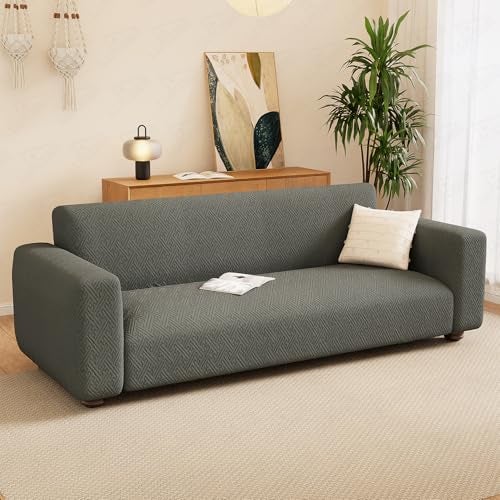 Lukzer 1 Seater Pastel Dark Grey Grid Maze Pattern Sofa Cover | 240 GSM Universal Stretch Fit Jacquard Fabric Couch Protector | Fully Covered Anti Slip & Washable Sofa Cover (90-140cm/SC-104-01) - Image 3