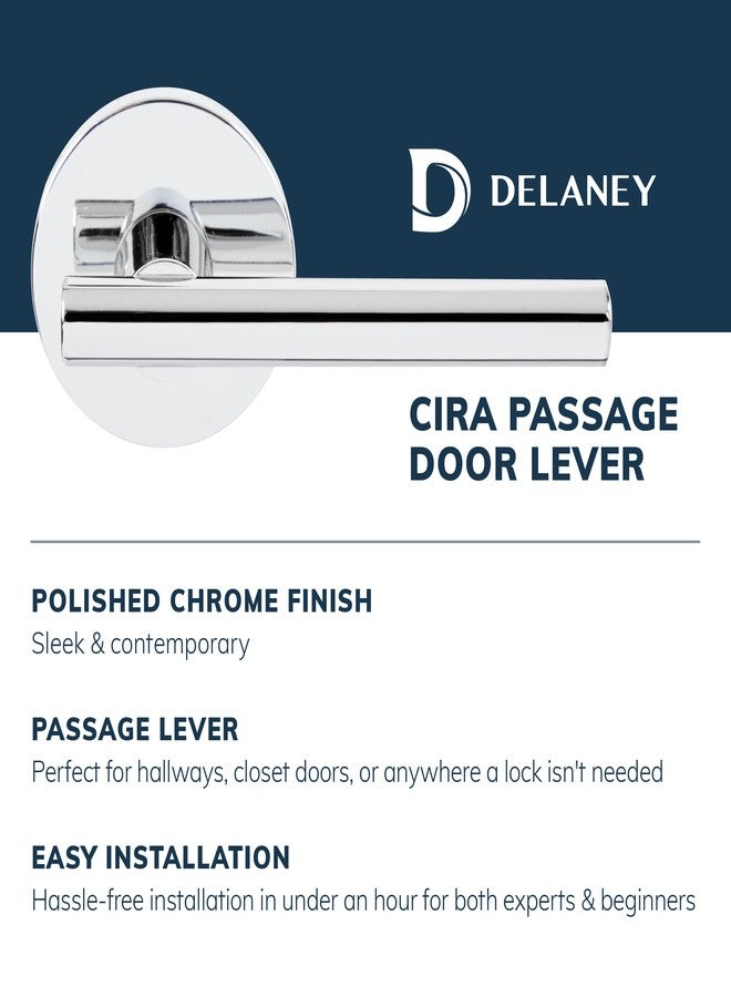 Delaney Hardware CIRA Passage Door Handle, Fits Doors 1-3/8 to 1-3/4 in. Thick, Polished Chrome Finish - Reversible Left/Right-Handed Hallway & Closet Door Lever with Latch -Easy to Install Door Lever - Image 2