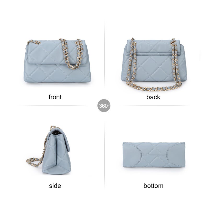 Gladdon Quilted Crossbody Purses for Women Small Ladies Shoulder Bags with Chain Trendy Clutch Purse Cute Designer Bag Blue - Image 4