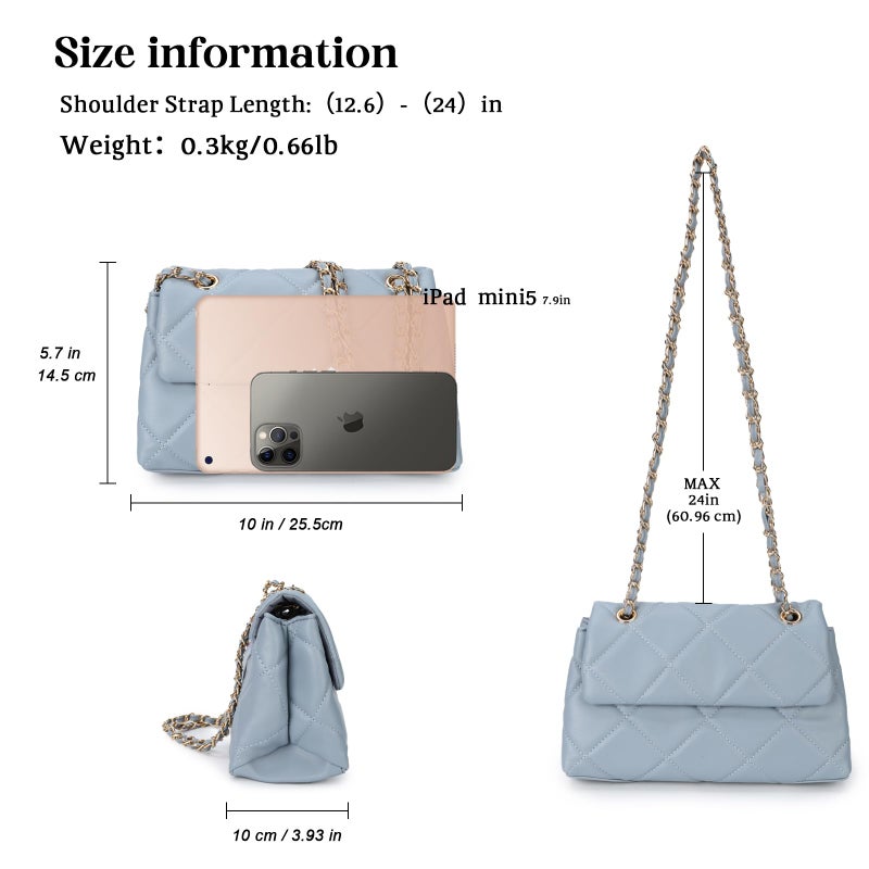 Gladdon Quilted Crossbody Purses for Women Small Ladies Shoulder Bags with Chain Trendy Clutch Purse Cute Designer Bag Blue - Image 3