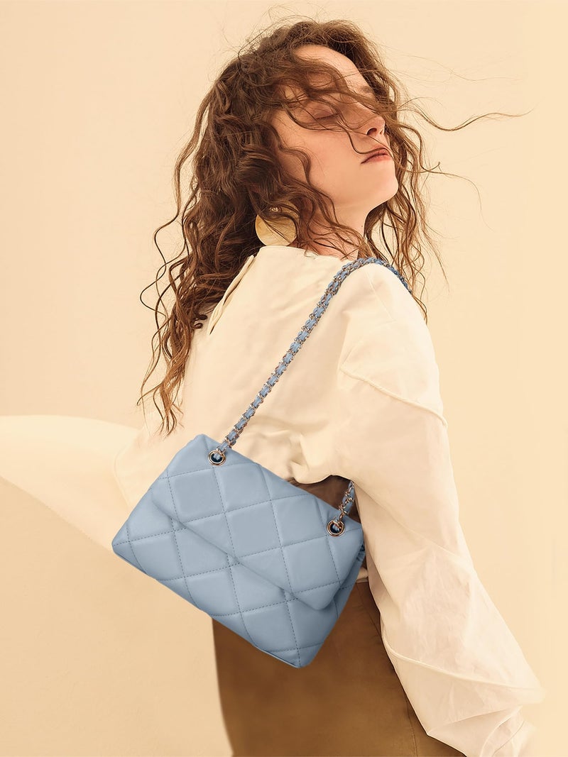 Gladdon Quilted Crossbody Purses for Women Small Ladies Shoulder Bags with Chain Trendy Clutch Purse Cute Designer Bag Blue - Image 2