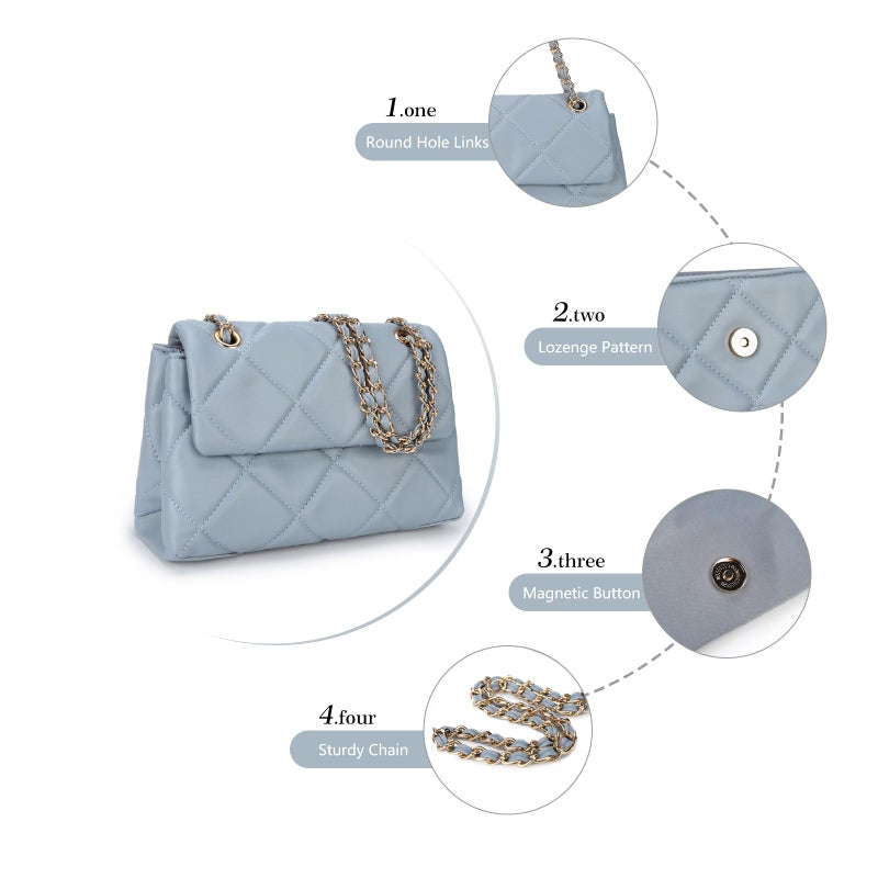 Gladdon Quilted Crossbody Purses for Women Small Ladies Shoulder Bags with Chain Trendy Clutch Purse Cute Designer Bag Blue - Image 5