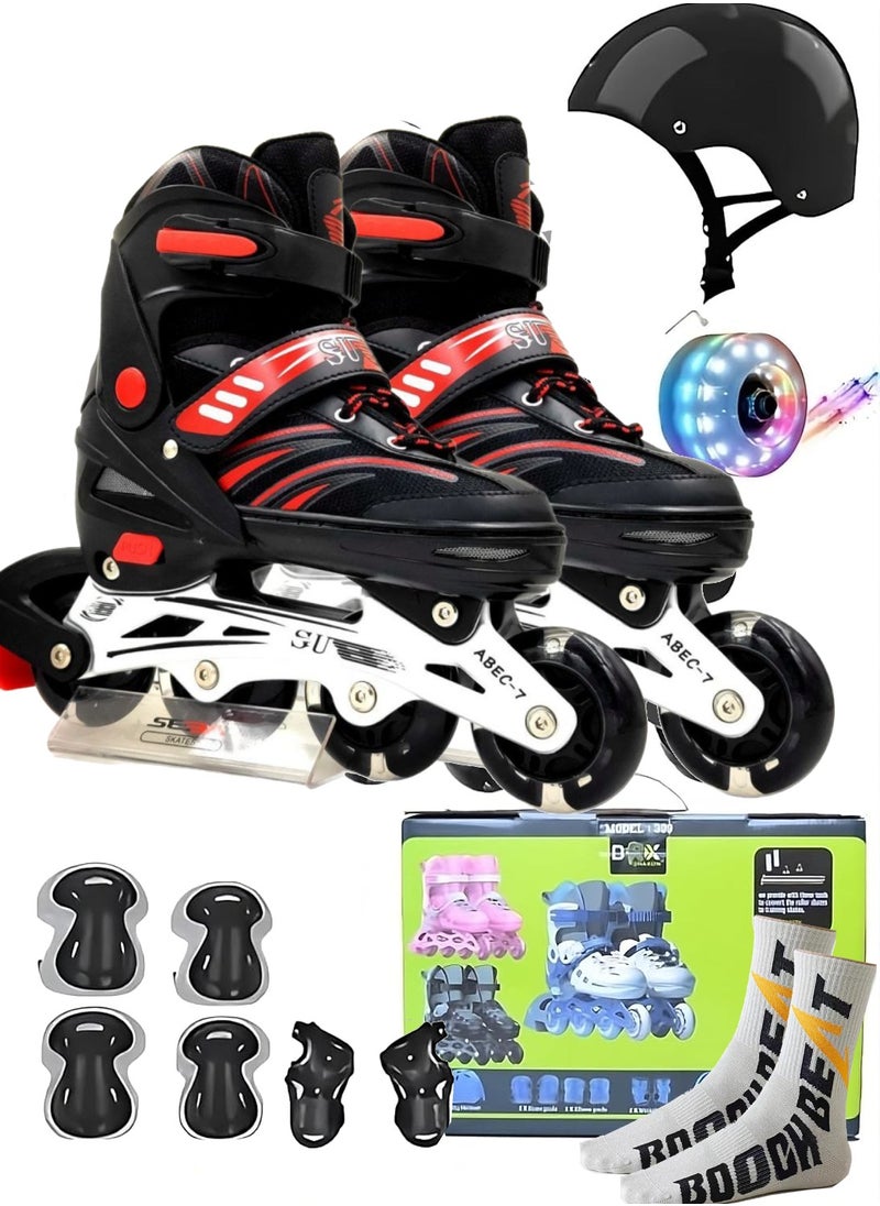 Draxon Roller Skates For Kids Adjustable With Light Up Wheels And Tools To Convert It To Training Skates Fun Illuminating For Boys Girls Rollerskates For Kids Beginners, Suitable For Indoor Outdoor Size 31-35 (Model-302-Black, S)  - Image 2