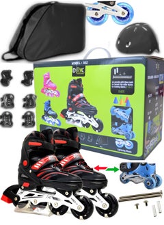 Draxon Roller Skates For Kids Adjustable With Light Up Wheels And Tools To Convert It To Training Skates Fun Illuminating For Boys Girls Rollerskates For Kids Beginners, Suitable For Indoor Outdoor Size 31-35 (Model-302-Black, S)  - Image 1