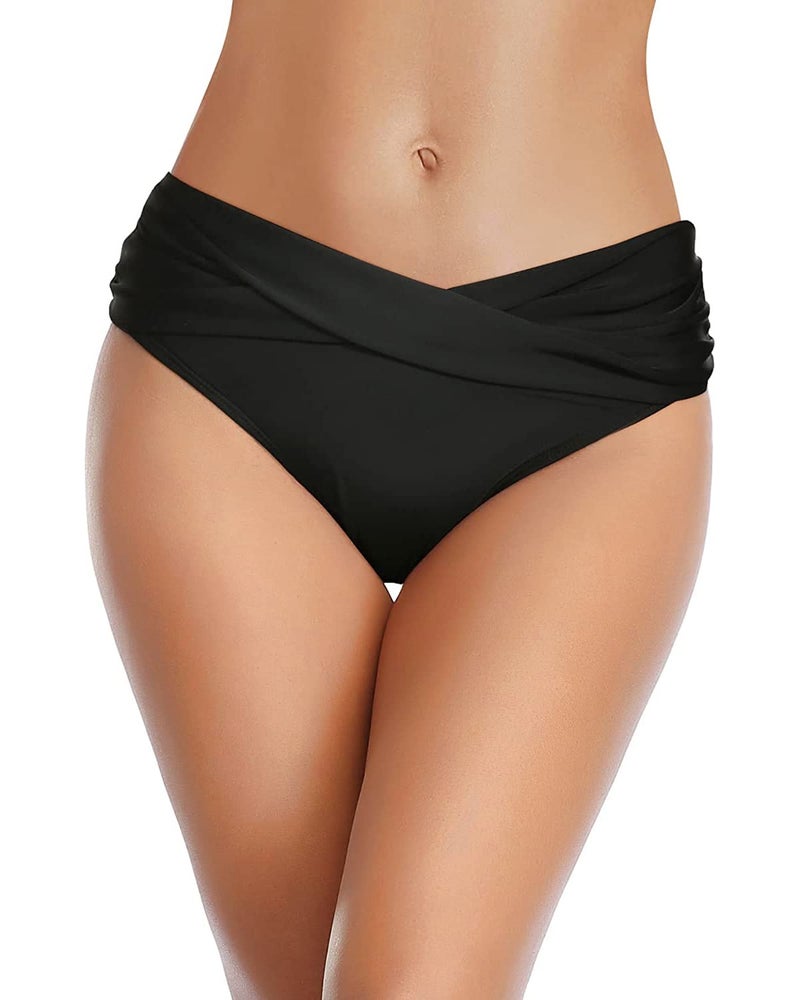 Tempt Me Women Black Twist Bikini Bottom Moderate High Cut Bathing Suit Bottoms Ruched Swimsuit Bottom S - Image 3