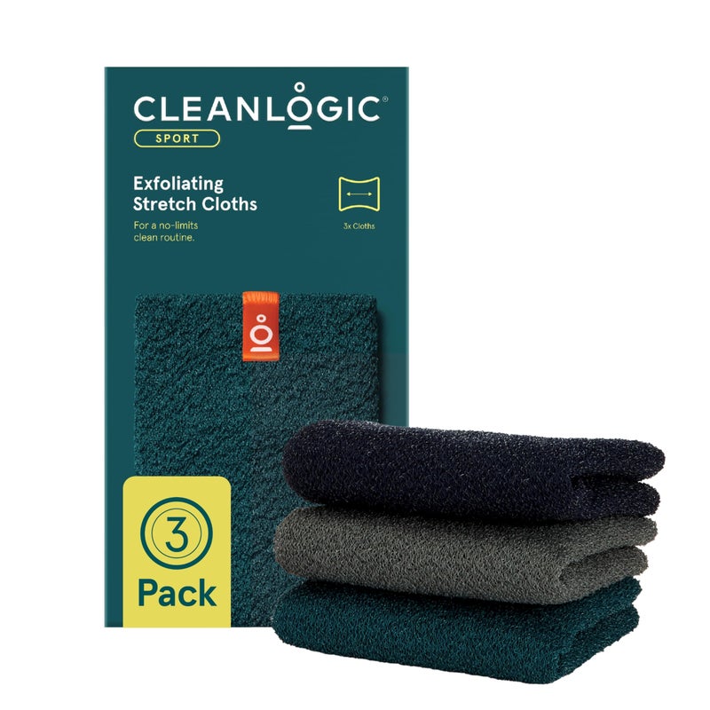 Cleanlogic Body Exfoliating Cloth Stretchy Sport Exfoliator Bath and Shower Washcloths Ideal for PostWorkout Cleanse Daily Skincare Tool 3 Count Value Pack