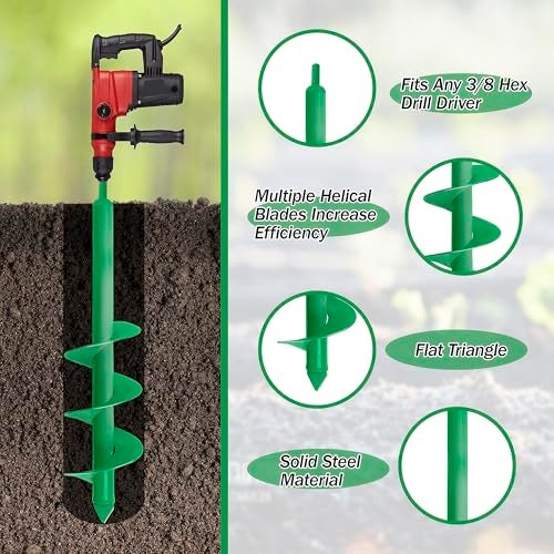 Cyleodo Auger Drill Bit for Planting, 4x25Inch Garden Earth Auger, Spiral Drill Hole Rapid Planter Seedling & Bedding Plant,Ground Planting Drill Bit Auger Post Hole Digger for 3/8''Hex Drive Drill - Image 4