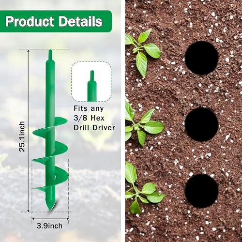 Cyleodo Auger Drill Bit for Planting, 4x25Inch Garden Earth Auger, Spiral Drill Hole Rapid Planter Seedling & Bedding Plant,Ground Planting Drill Bit Auger Post Hole Digger for 3/8''Hex Drive Drill - Image 2