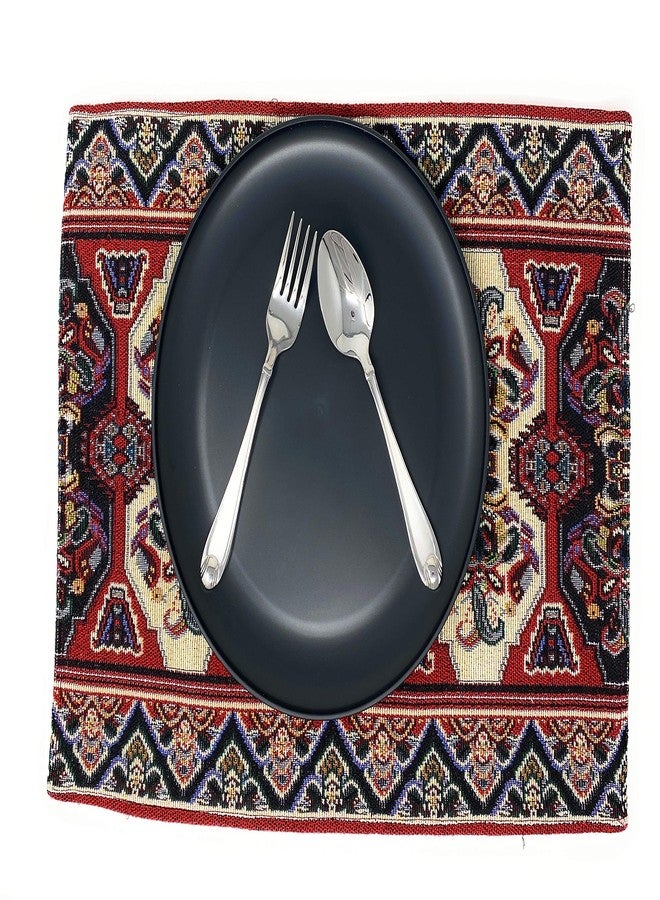 DaDa Bedding Majestic Red Kilim Rug Dining Table Placemats - Set of 4-Pieces Tapestry Cotton Kitchen Mats Royal Persian Tradtional Design - Elegant Intricate Multi-Colorful Floral Ornate - 13” x 19” - Image 5