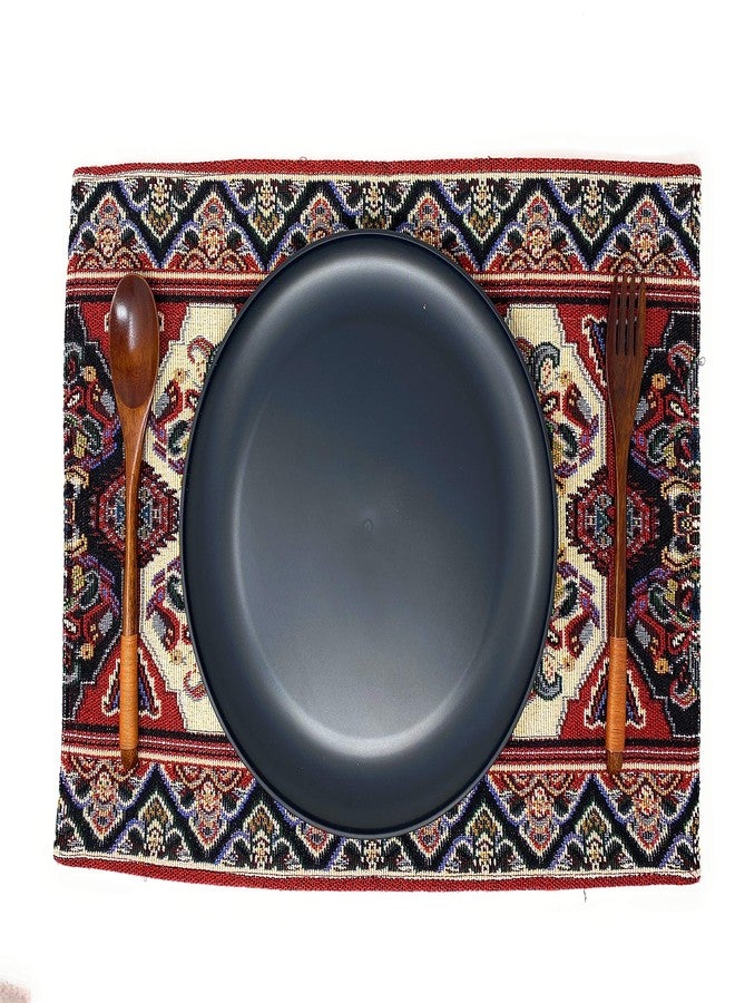 DaDa Bedding Majestic Red Kilim Rug Dining Table Placemats - Set of 4-Pieces Tapestry Cotton Kitchen Mats Royal Persian Tradtional Design - Elegant Intricate Multi-Colorful Floral Ornate - 13” x 19” - Image 4