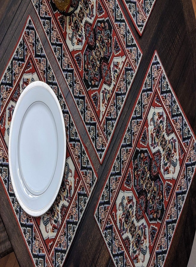 DaDa Bedding Majestic Red Kilim Rug Dining Table Placemats - Set of 4-Pieces Tapestry Cotton Kitchen Mats Royal Persian Tradtional Design - Elegant Intricate Multi-Colorful Floral Ornate - 13” x 19” - Image 3