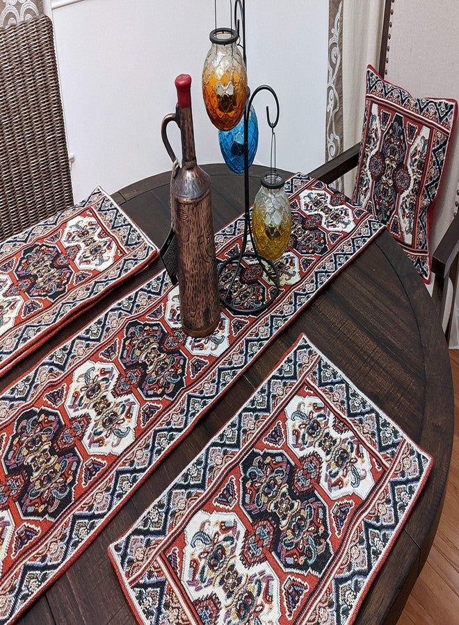 DaDa Bedding Majestic Red Kilim Rug Dining Table Placemats - Set of 4-Pieces Tapestry Cotton Kitchen Mats Royal Persian Tradtional Design - Elegant Intricate Multi-Colorful Floral Ornate - 13” x 19” - Image 2