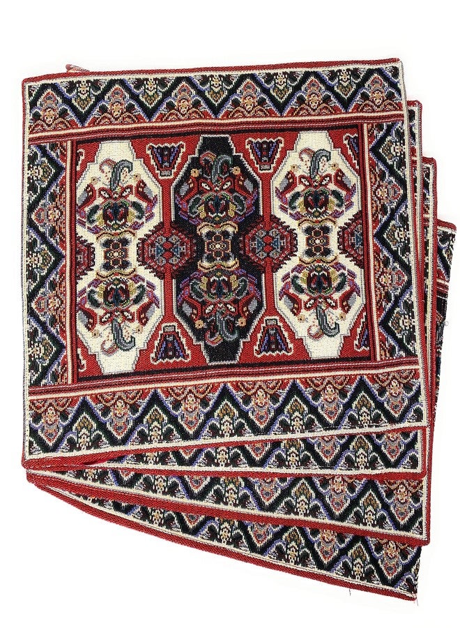 DaDa Bedding Majestic Red Kilim Rug Dining Table Placemats - Set of 4-Pieces Tapestry Cotton Kitchen Mats Royal Persian Tradtional Design - Elegant Intricate Multi-Colorful Floral Ornate - 13” x 19” - Image 1