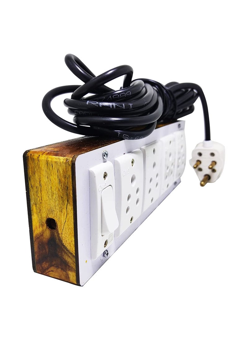 DNP DnP Portable Wooden Switch Board Electric Spy Guard Extension Board 1- Switch ,4- Plug ,8meter Wire with 1 Atteched 3 Pin Power Plug  - Image 3