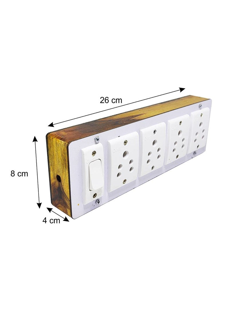 DNP DnP Portable Wooden Switch Board Electric Spy Guard Extension Board 1- Switch ,4- Plug ,8meter Wire with 1 Atteched 3 Pin Power Plug  - Image 5