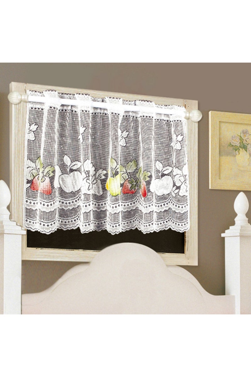 Fixed Pleat 90x45cm White Lace Fruit Curtains, Garden Coffee Curtains, Home Kitchen Curtains, Perfor