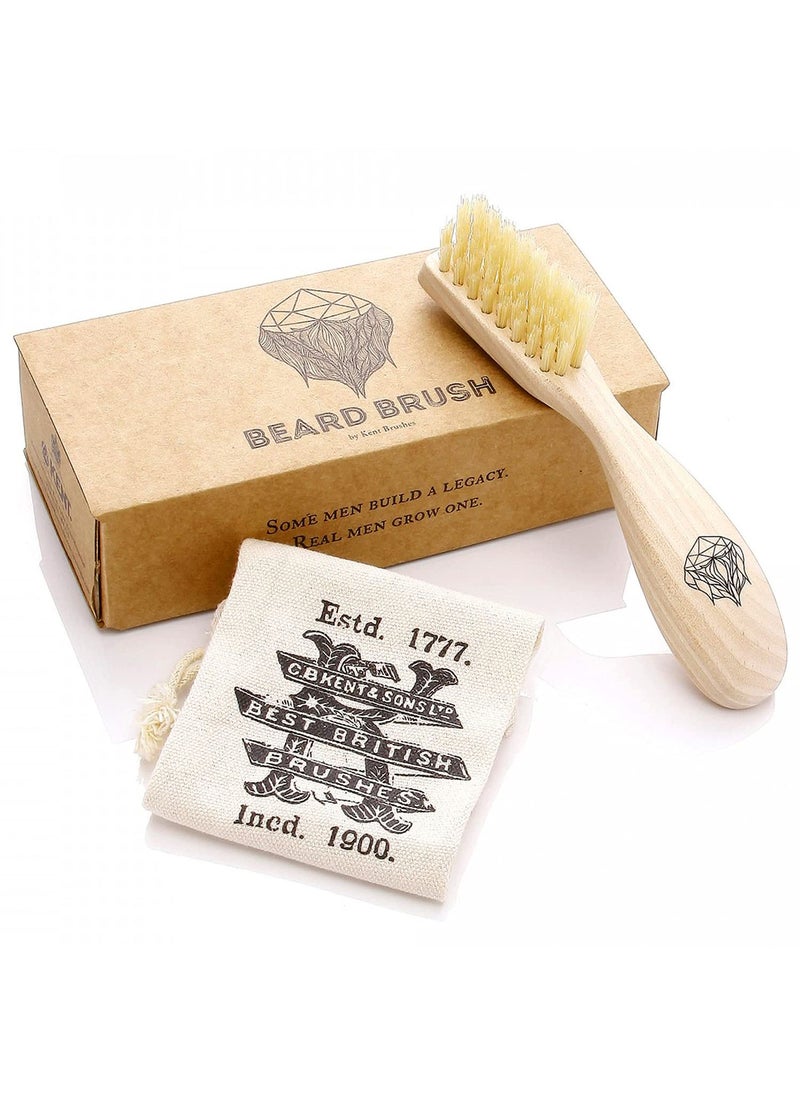 Kent Brushes Kent Bristle Beard Brush for Men - Specially Cut Natural White Bristle for Flawless Shaping and Grooming, Ergonomic Pistol-Like Grip Wood Handle, Dry or Wet Beard, Distributes Oils - BRD2  - Image 1