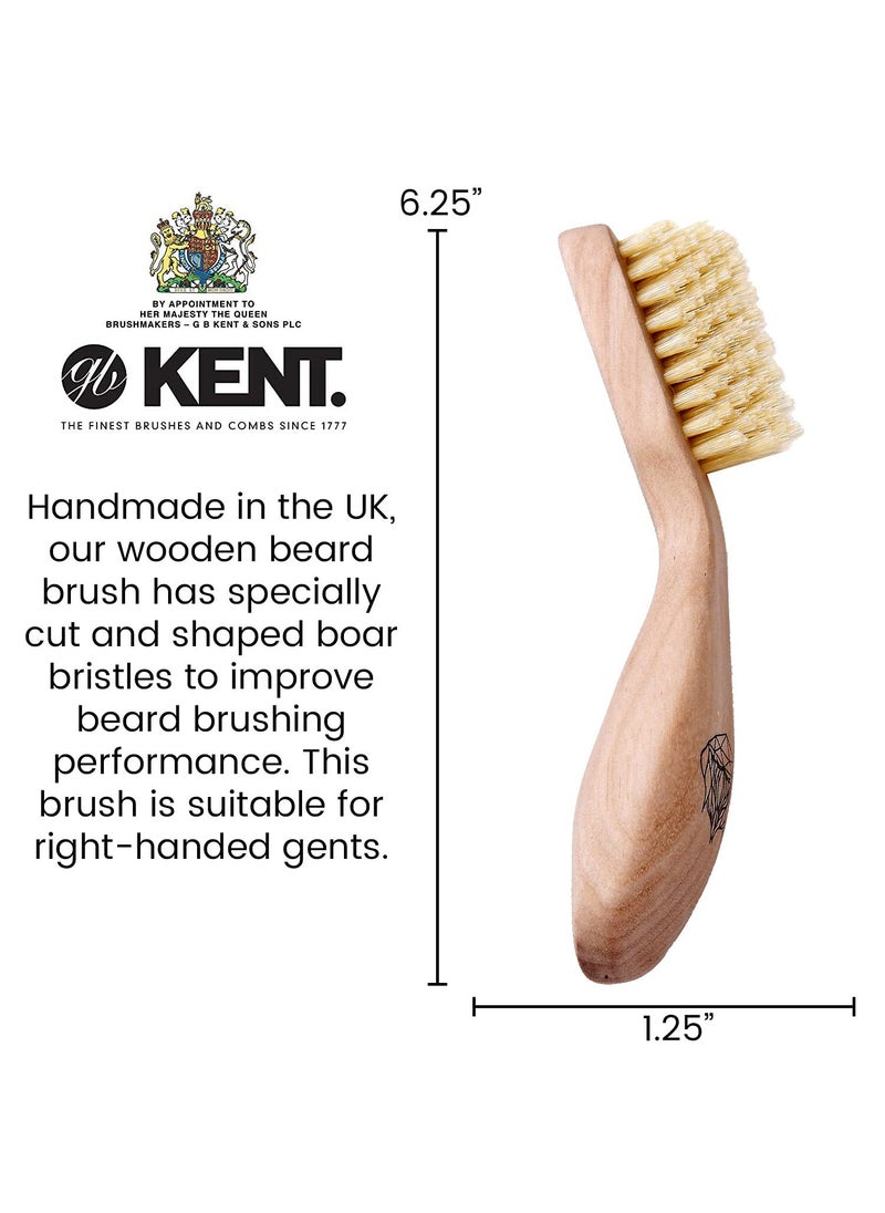 Kent Brushes Kent Bristle Beard Brush for Men - Specially Cut Natural White Bristle for Flawless Shaping and Grooming, Ergonomic Pistol-Like Grip Wood Handle, Dry or Wet Beard, Distributes Oils - BRD2  - Image 2