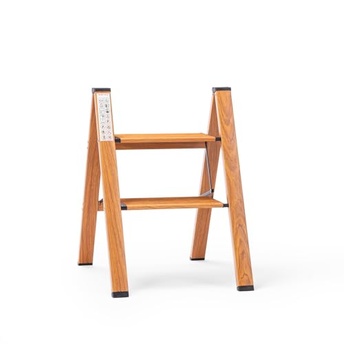Corvids 2-Steps Premium Folding Step Stool | 2-Year Warranty | Wide Anti-Slip Pedal, Portable Lightweight Aluminum Step Ladder for Home and Office Use (Teak) - Image 1