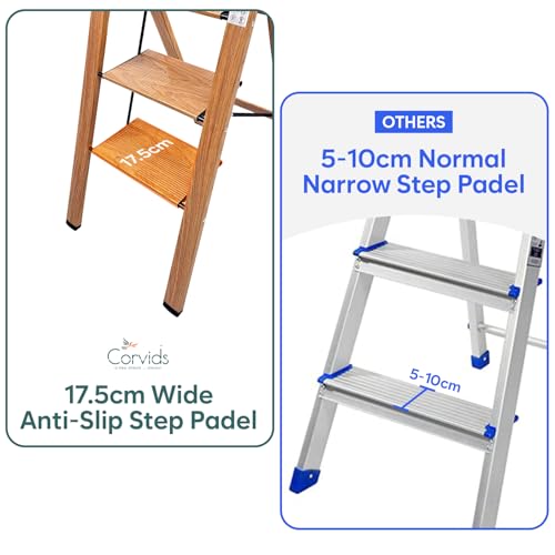 Corvids 2-Steps Premium Folding Step Stool | 2-Year Warranty | Wide Anti-Slip Pedal, Portable Lightweight Aluminum Step Ladder for Home and Office Use (Teak) - Image 2