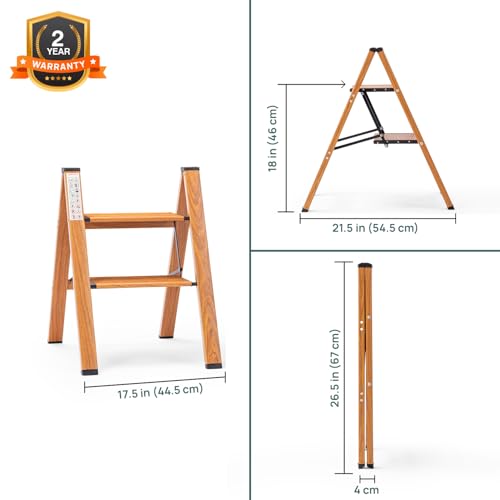Corvids 2-Steps Premium Folding Step Stool | 2-Year Warranty | Wide Anti-Slip Pedal, Portable Lightweight Aluminum Step Ladder for Home and Office Use (Teak) - Image 4